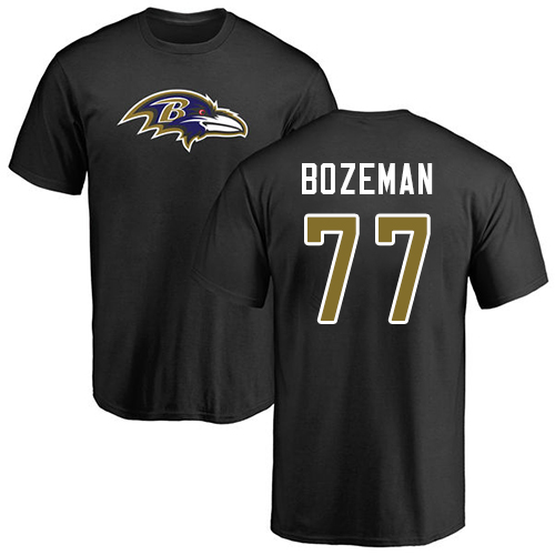 Men Baltimore Ravens Black Bradley Bozeman Name and Number Logo NFL Football #77 T Shirt->nfl t-shirts->Sports Accessory